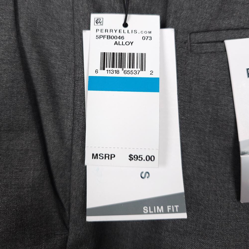 Perry Ellis Mens Slim Fit Dress Pants 36x29 Alloy Grey Solid Stretch Micro Twill - Picture 12 of 13